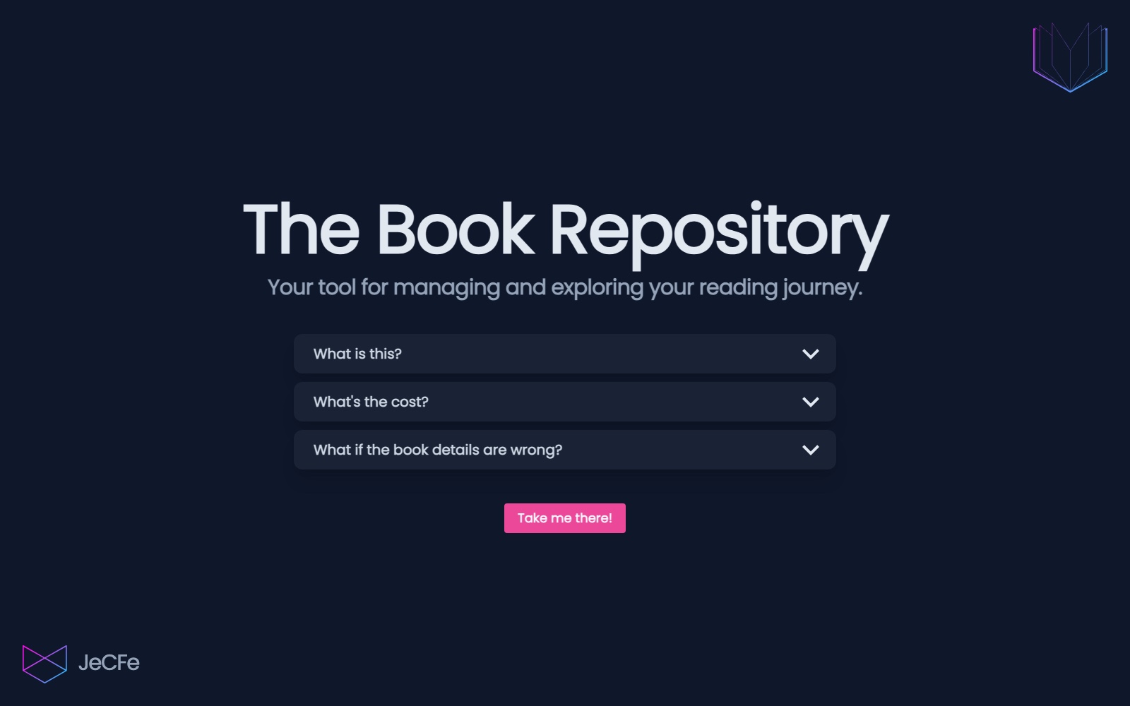 The Book Repository homepage with reading journey information and expandable questions